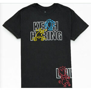 Keith Haring Dancing Figures and Love Graphic Tee‎ Size Medium Black